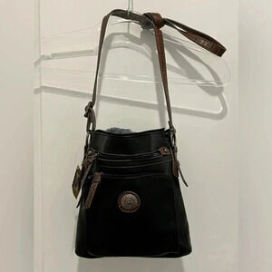 GAL Black Leather Crossover Purse Handbag